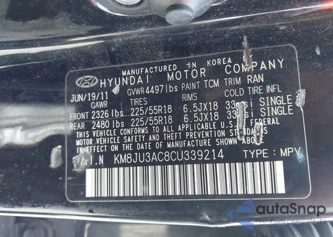 2012 Hyundai Tucson Limited z USA, uszkodzony, nr VIN KM8JU3AC8CU339214